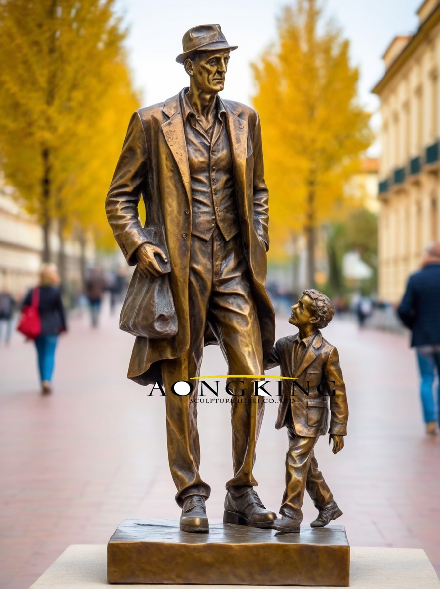 Bronze father and son sculpture