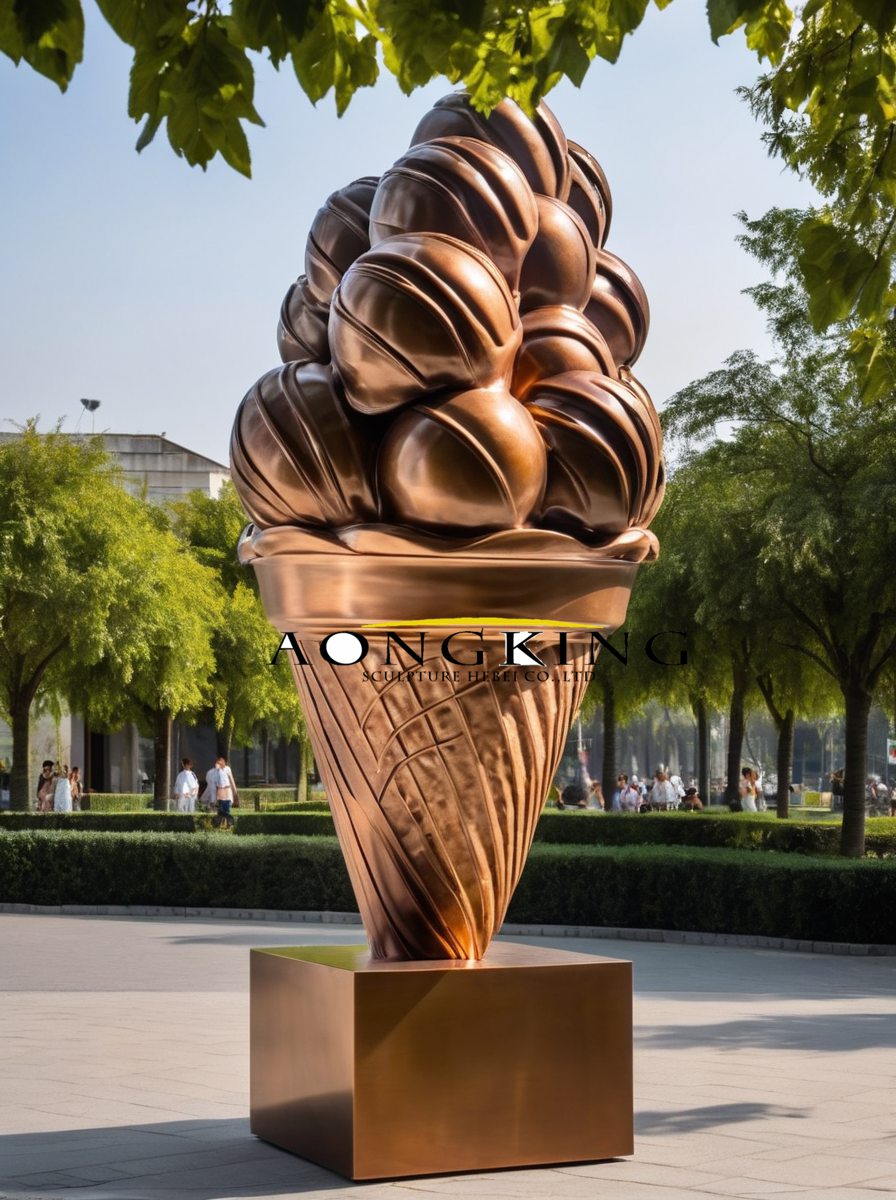 Dessert shop bronze ice cream cone sculpture