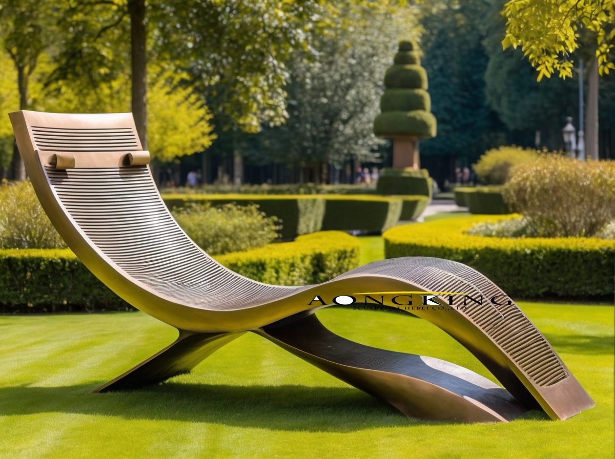 Ergonomic bronze chaise lounge sculpture