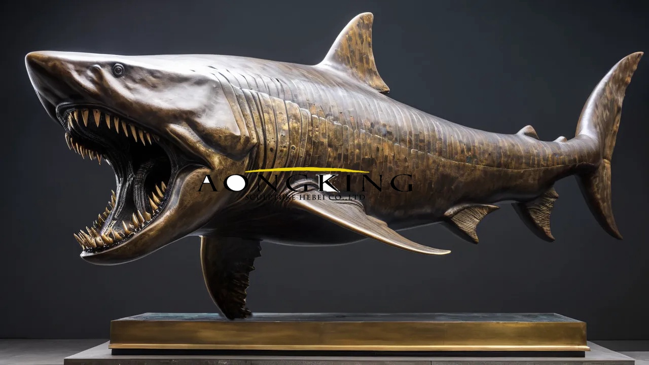 Megalodon bronze shark statue