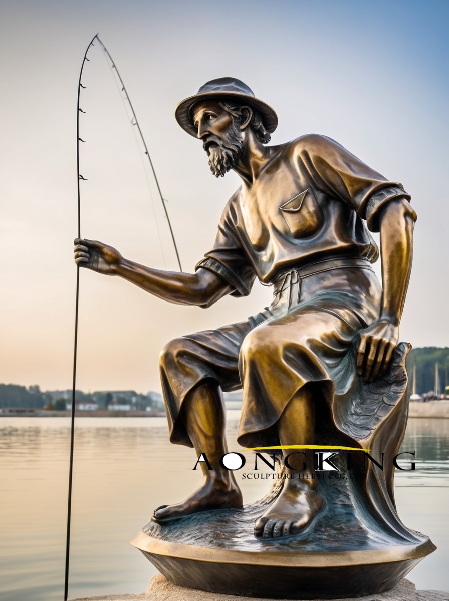 Wharf Bronze sculpture of fisherman