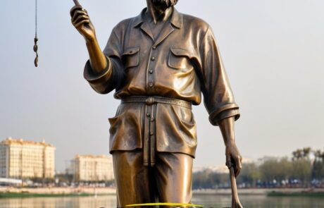 bronze Angler sculpture fisherman