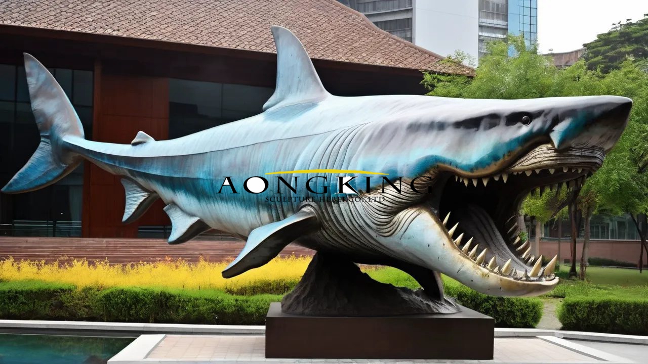 bronze Megalodon shark statue