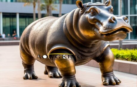 common hippopotamus petit bronze statue