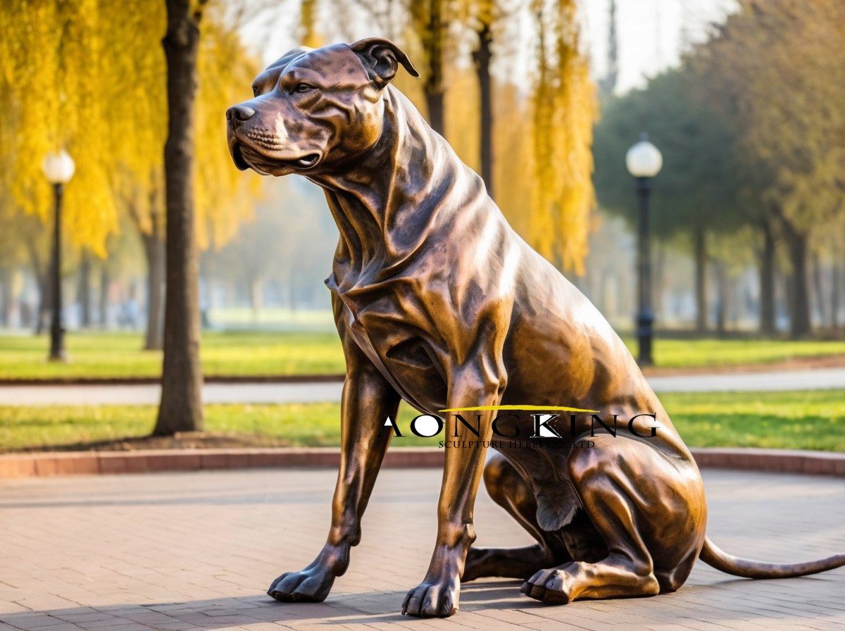 half-squat bronze pitbull sculpture