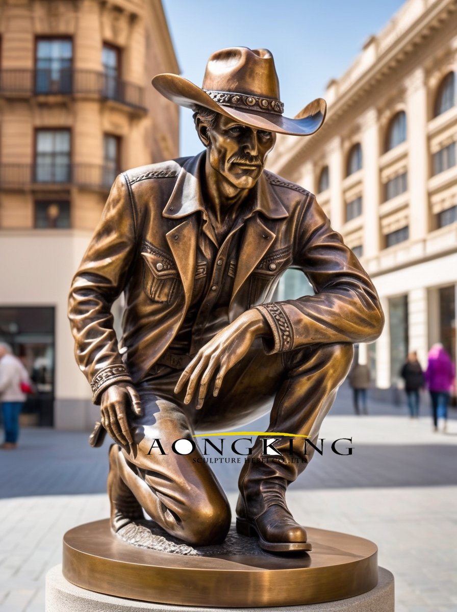 kneeling Wrangler Bronze statue