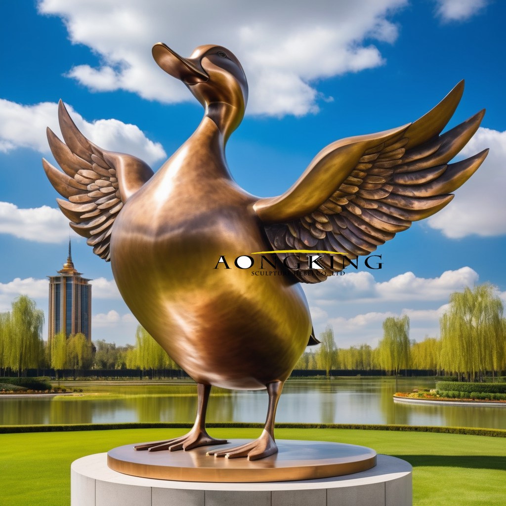 spreading wings bronze duck sculpture